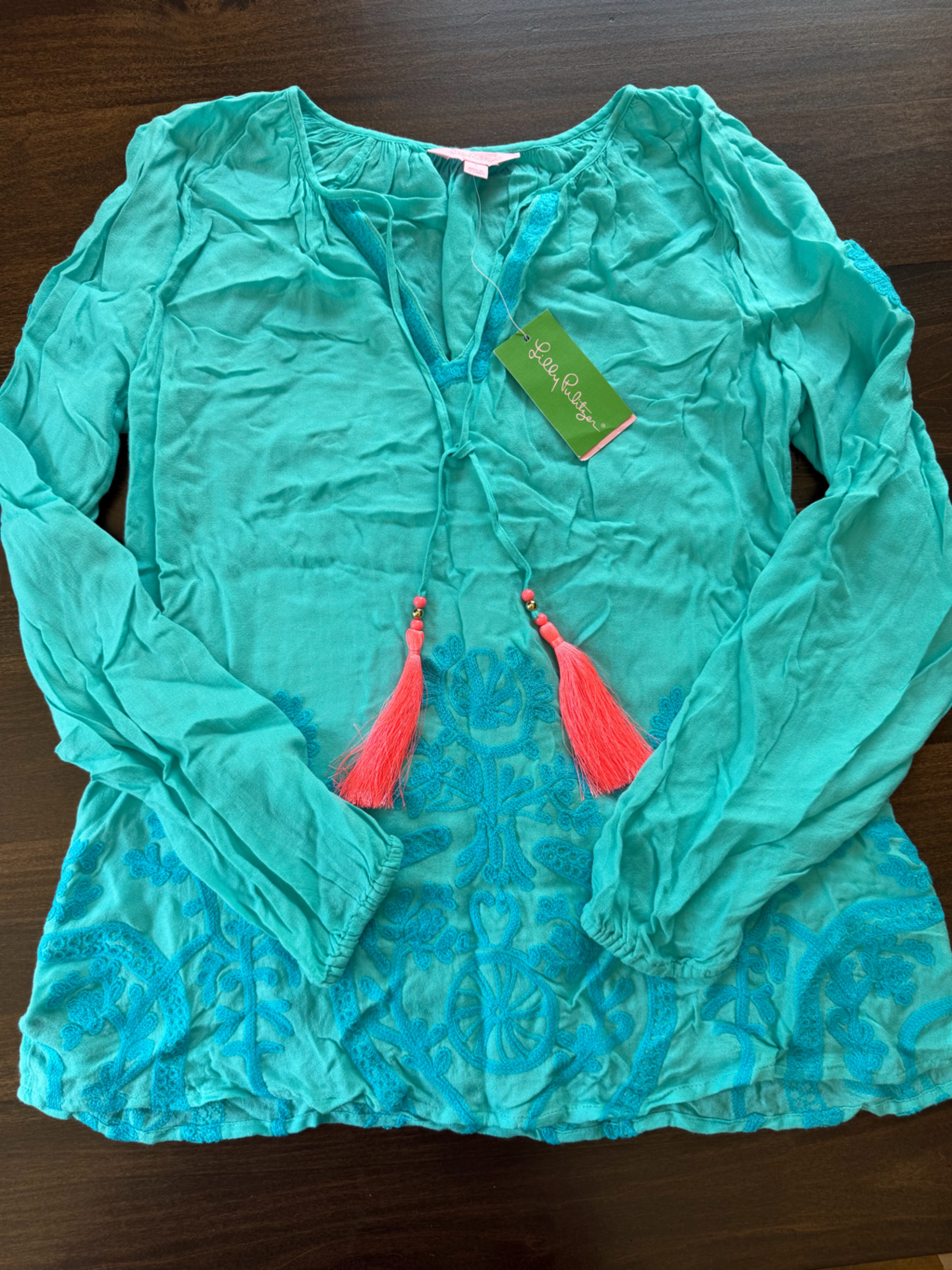 Lilly Pulitzer Turquoise Tunic With Coral Tassels